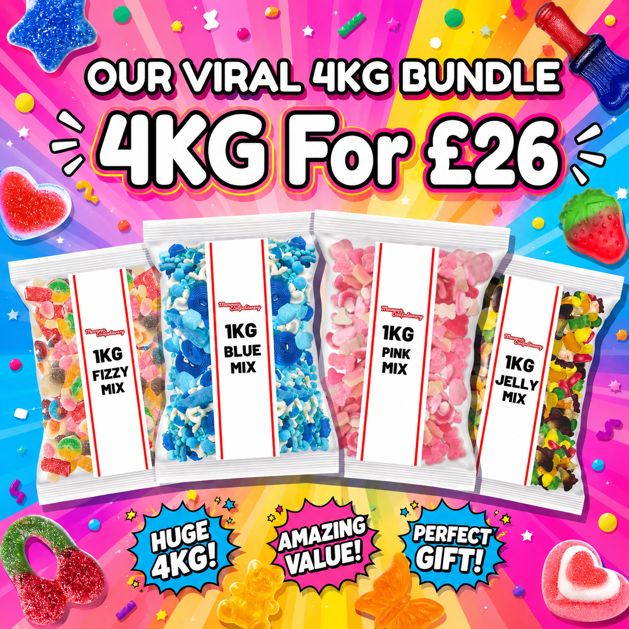4Kg Fizzy, Jelly, Blue and Pink Sweet Assortment