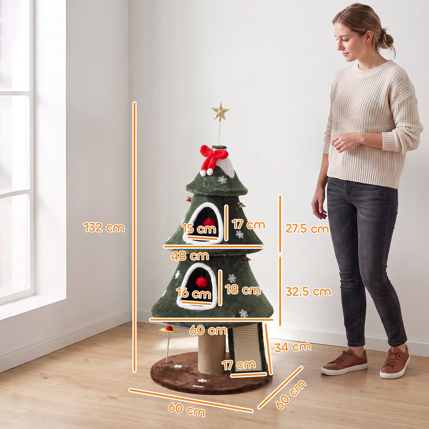 Christmas Cat Tower with Dual Condos