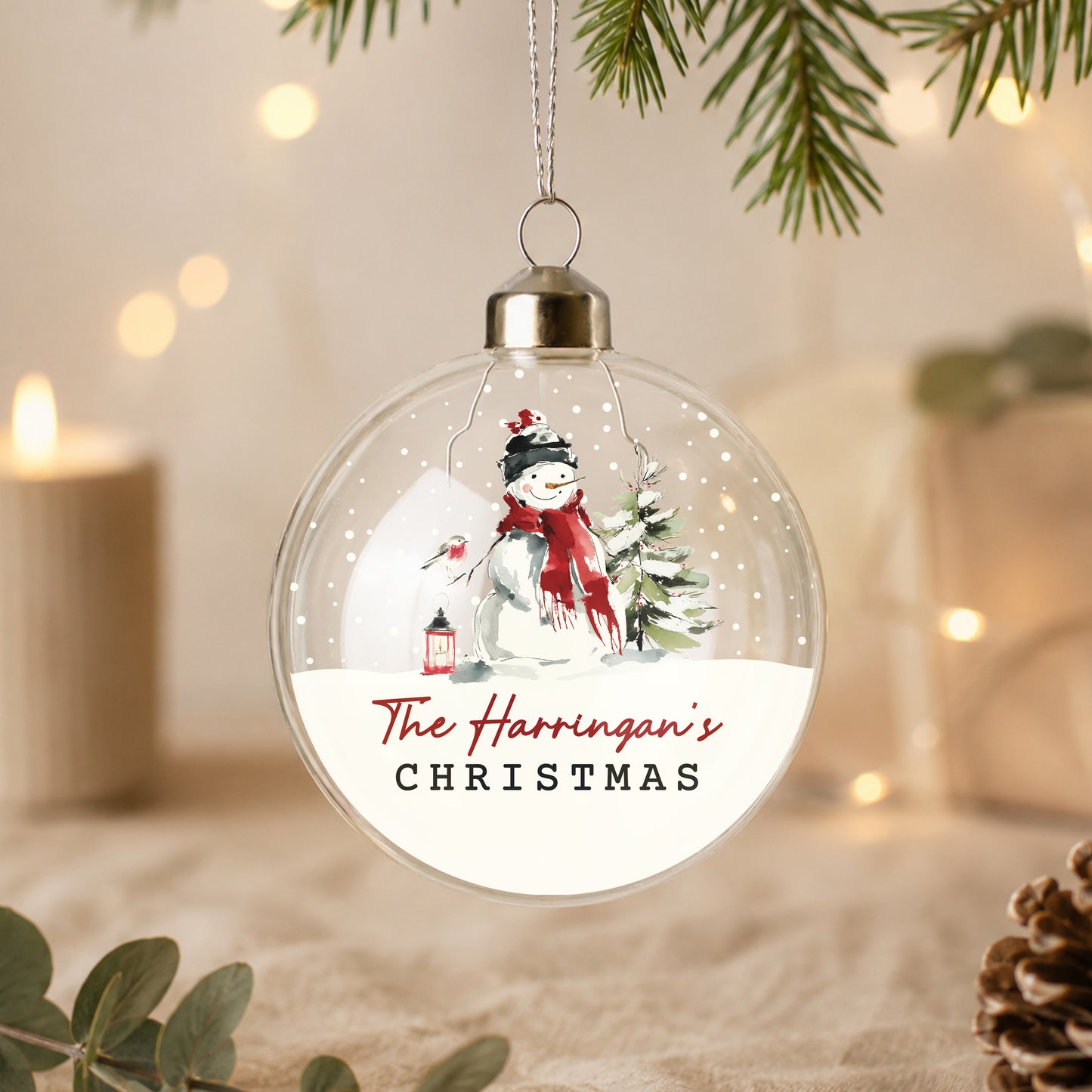 Personalised Traditional Snowman Glass Bauble