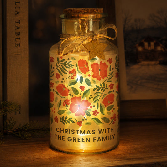 Personalised Poinsettia LED Glass Jar