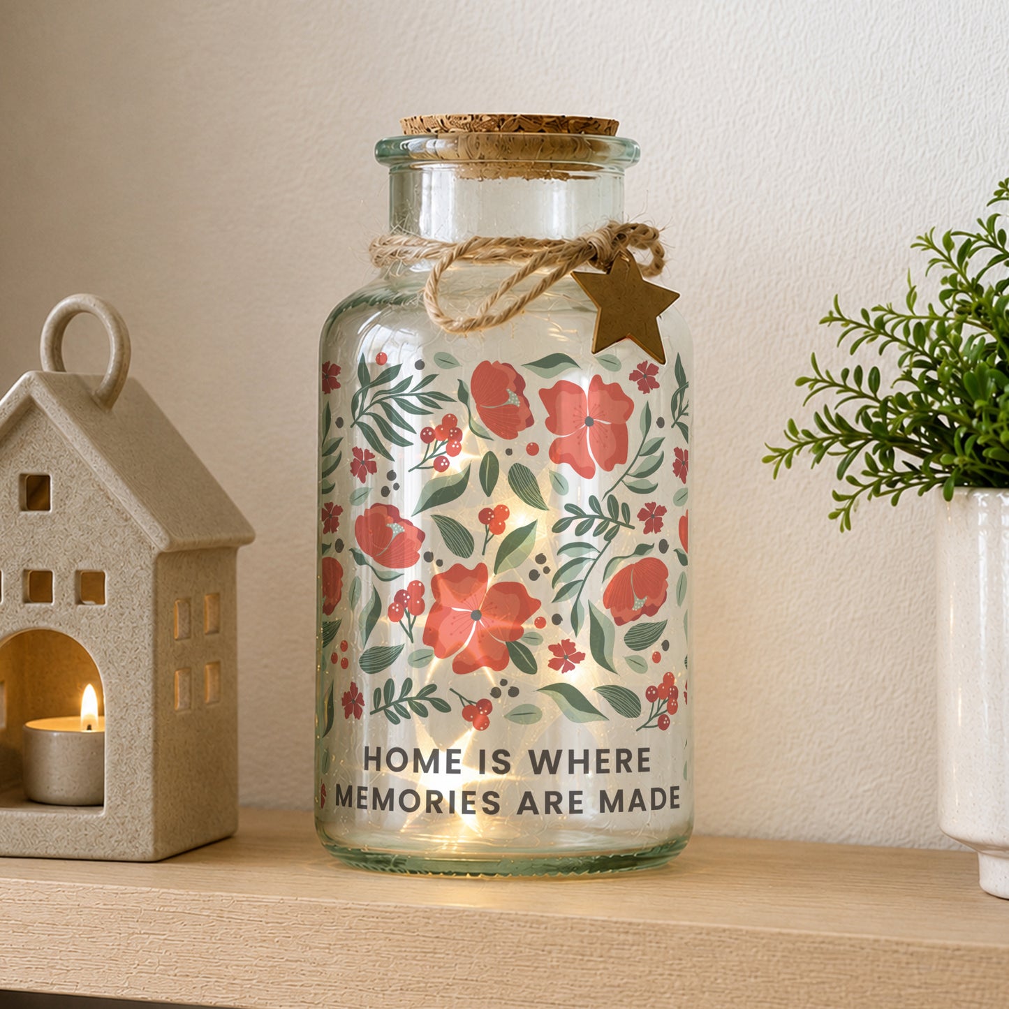 Personalised Poinsettia LED Glass Jar