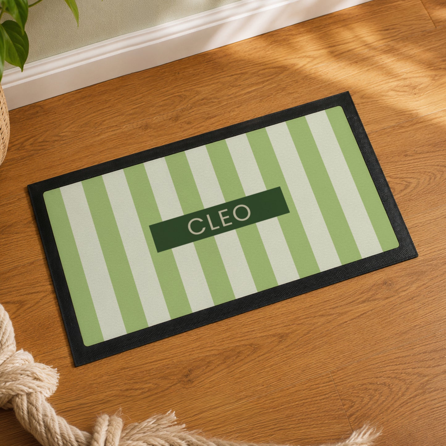 Personalised Green Stripe Pet Bowl Mat