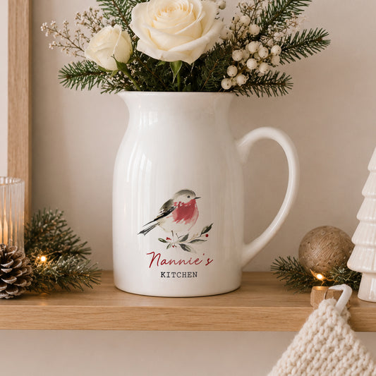 Personalised Christmas Robin Ceramic Jug Vase