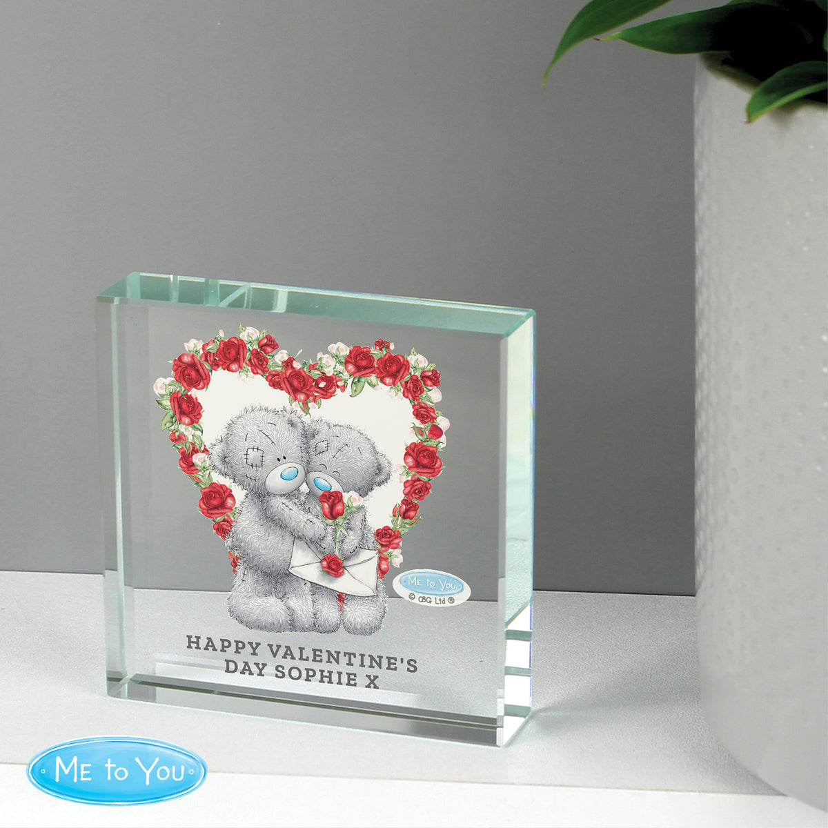 Personalised Me to You Rose Heart Crystal Token