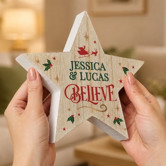 Personalised Believe Wooden Star Ornament