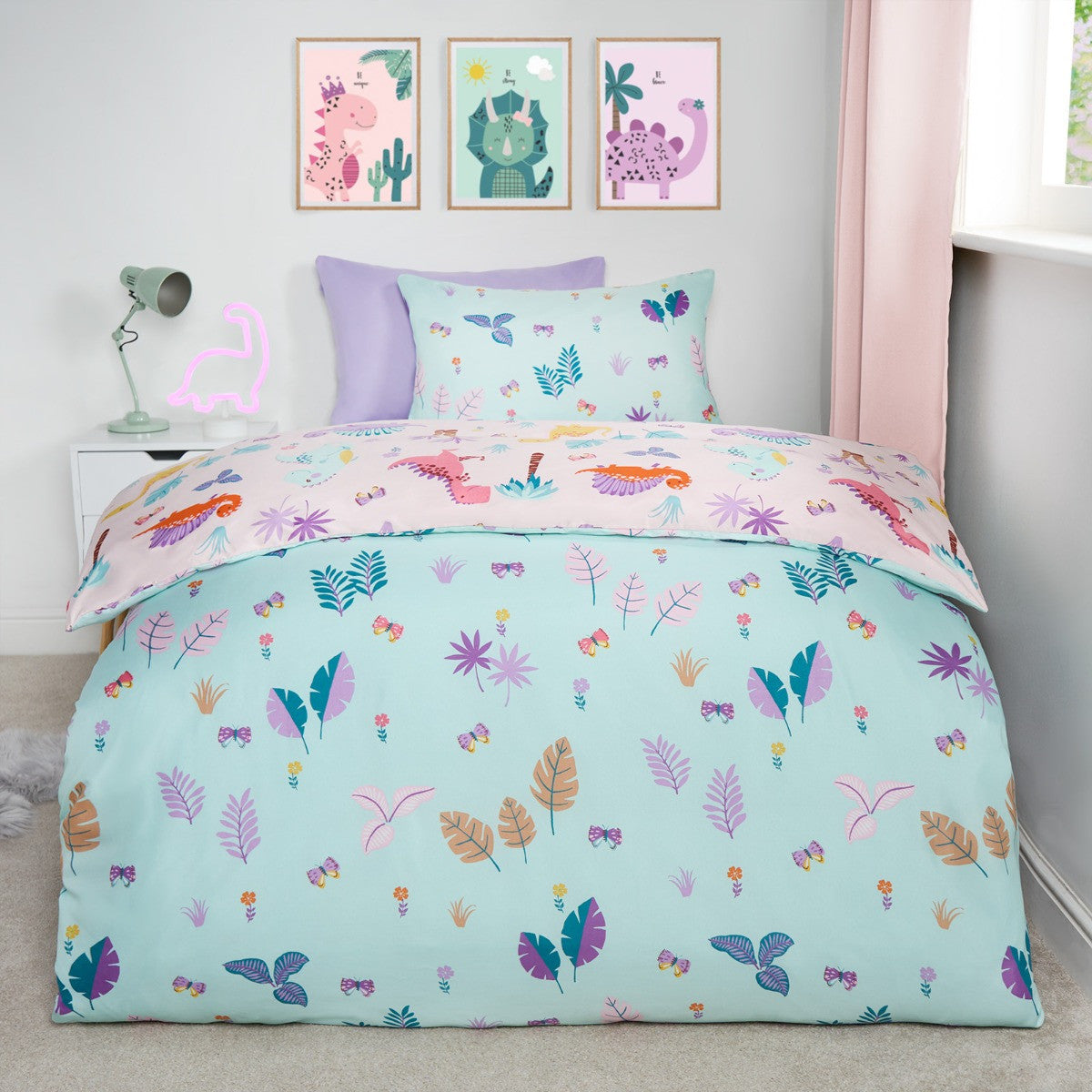 Girls dinosaur Reversible Duvet Set
