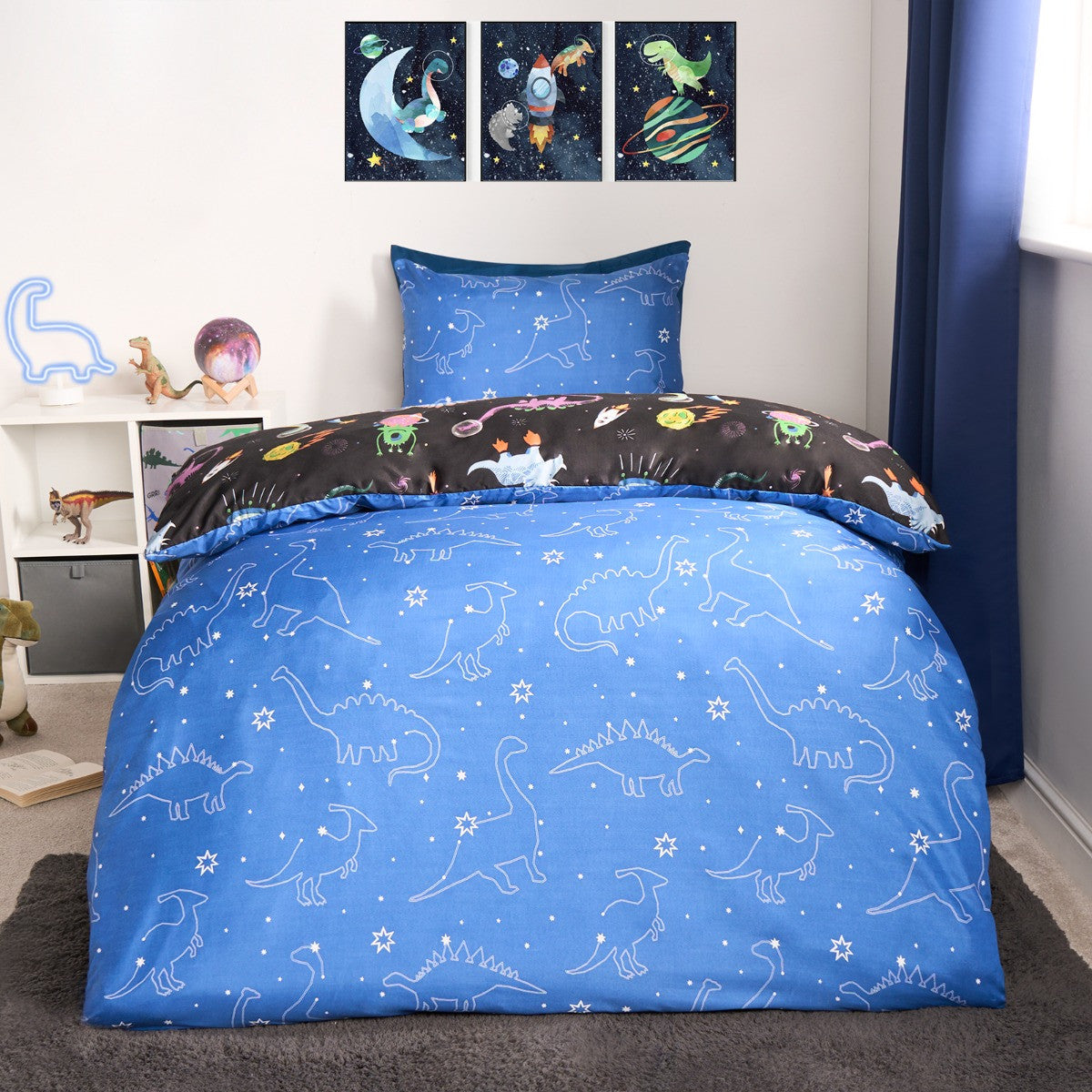 Dinosaur Space Print Reversible Duvet set