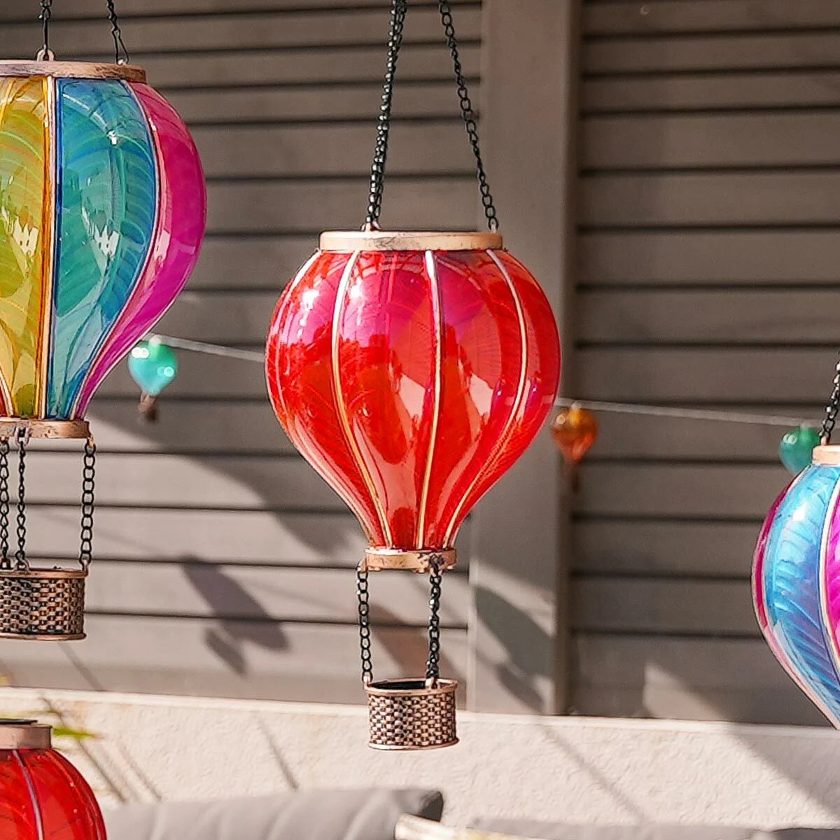 Solar Hot Air Balloon Hanging Lantern Red
