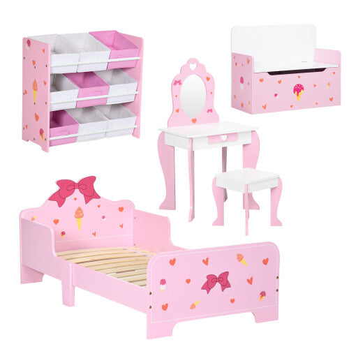 Girls 4PCs Kids Bedroom Furniture Set