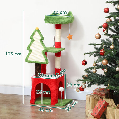 Christmas Cat Tower with Scratching Post