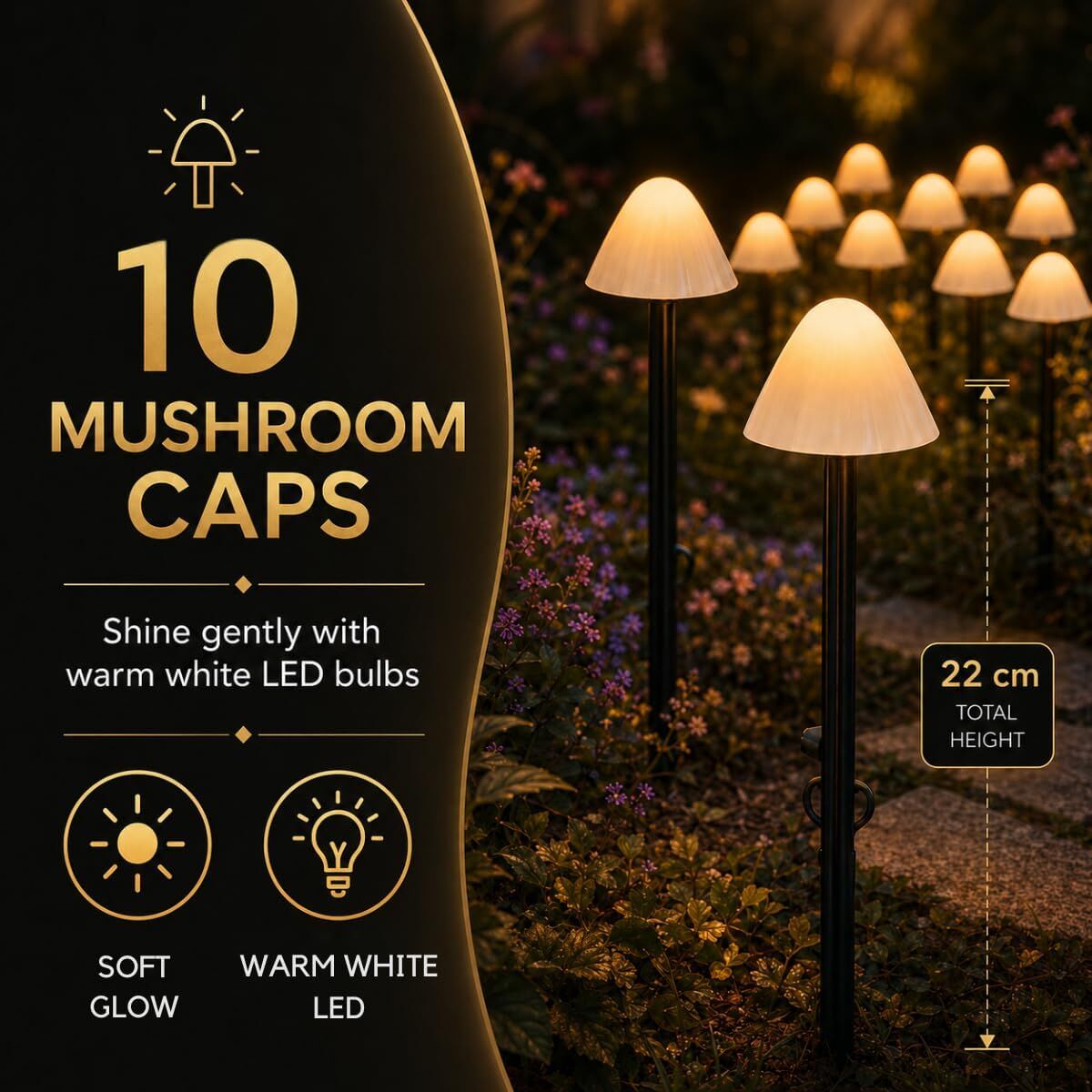 10 LED Mushroom Solar Light Stakes