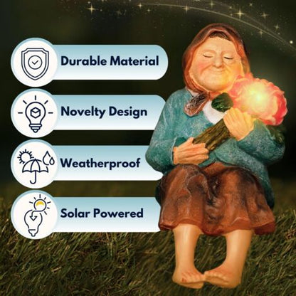 Solar LED Garden Ornament – Outdoor Resin Grandmother