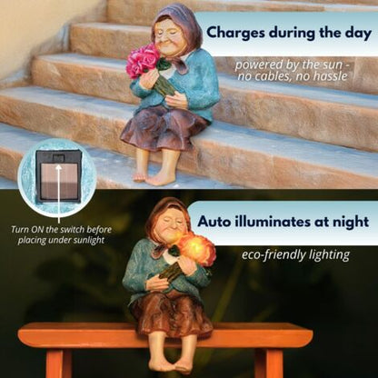 Solar LED Garden Ornament – Outdoor Resin Grandmother
