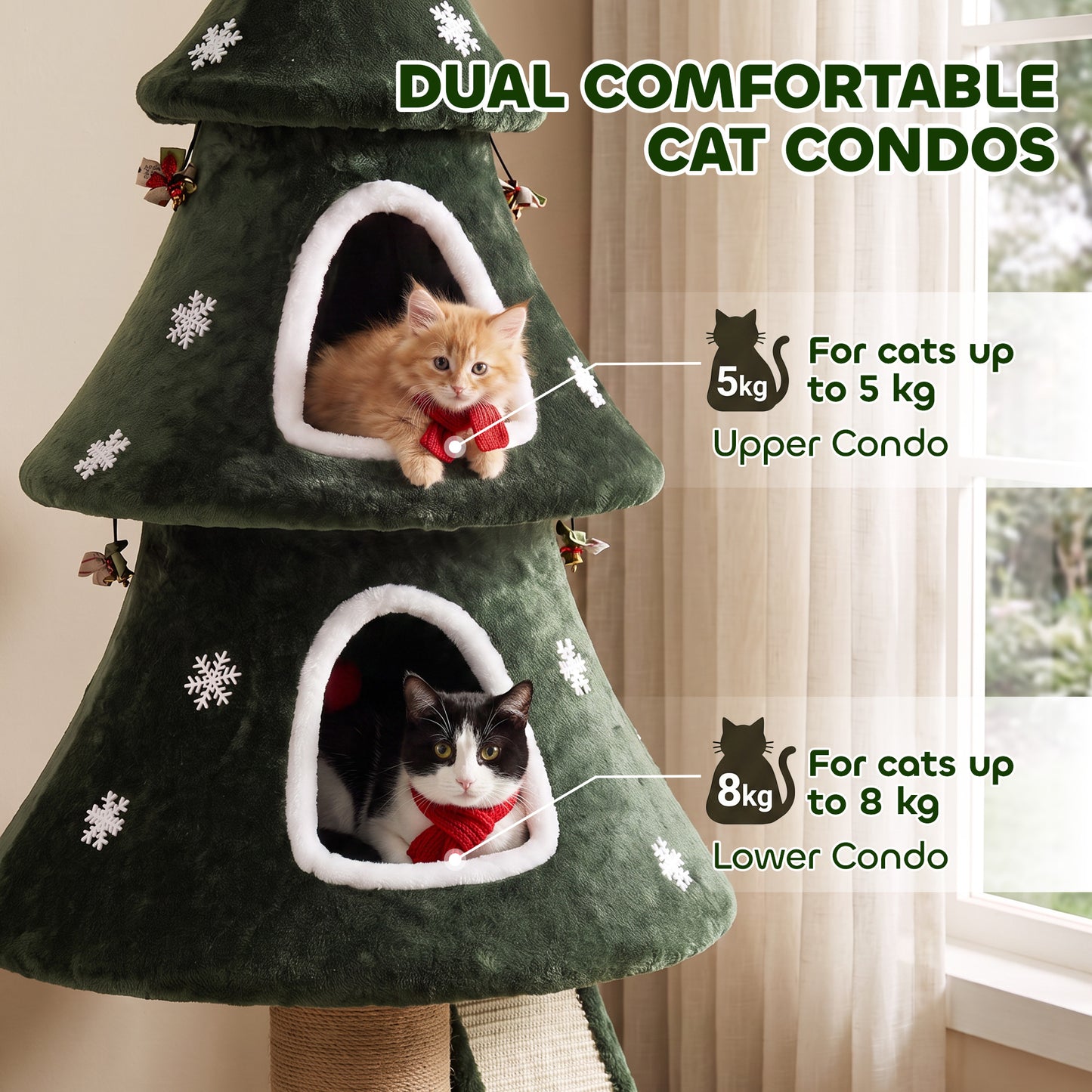 Christmas Cat Tower with Dual Condos