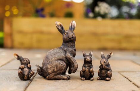 4x Rabbit Garden Ornaments Bunny Family