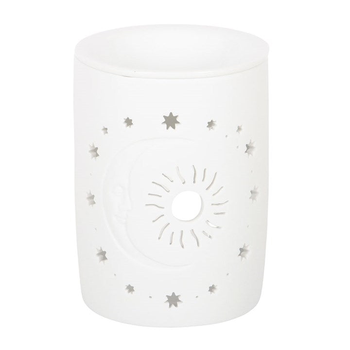White Sun and Moon Cut Out Oil Burner and Wax Warmer