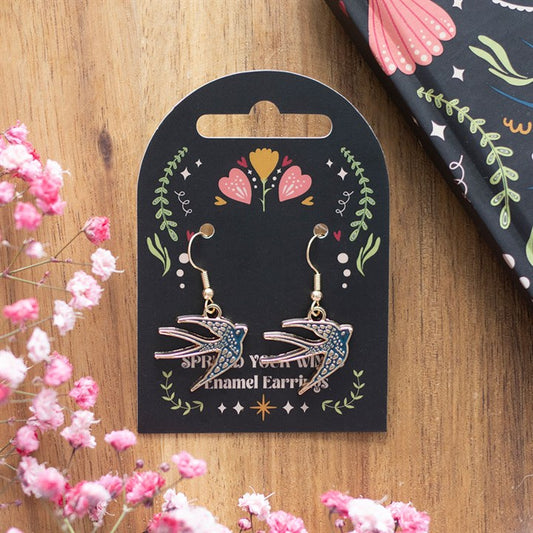 Blue Spread Your Wings Swallow Earrings