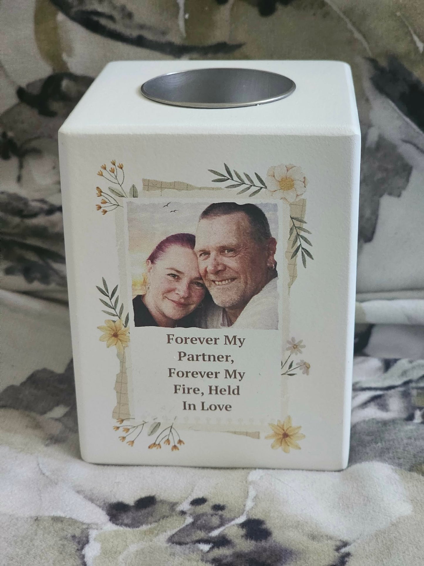 Personalised Wild Flowers Photo Upload Tealight Holder