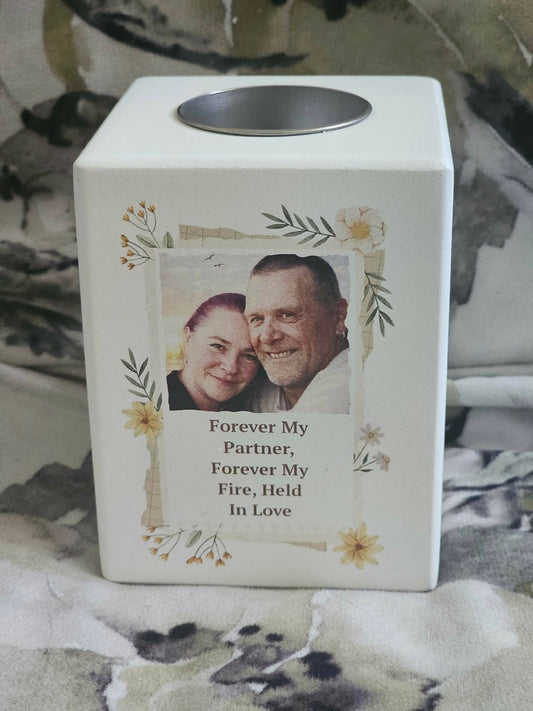 Personalised Wild Flowers Photo Upload Tealight Holder