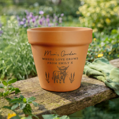 Personalised Highland Cow Terracotta Plant Pot