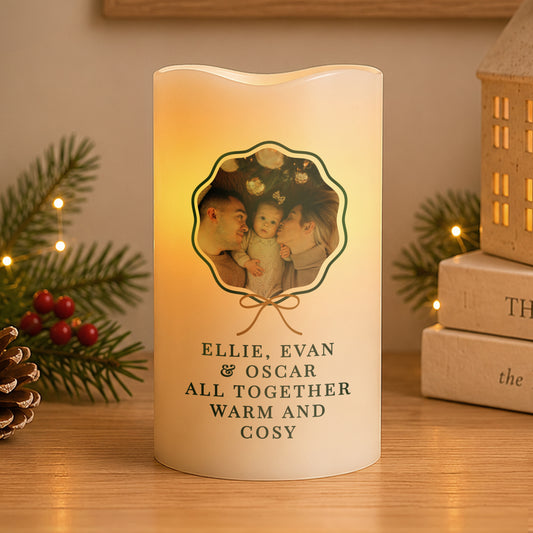 Personalised Scallop Bow Photo Upload LED Candle