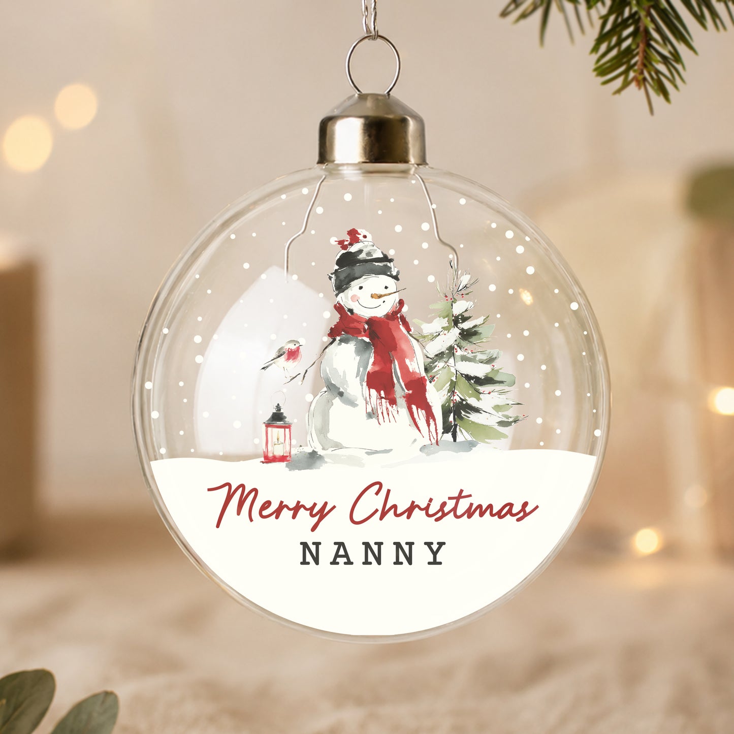 Personalised Traditional Snowman Glass Bauble