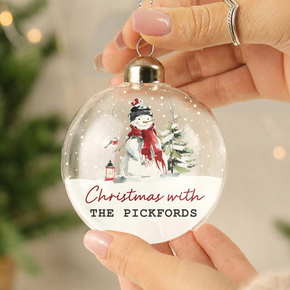 Personalised Traditional Snowman Glass Bauble