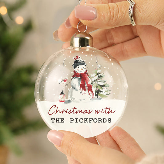 Personalised Traditional Snowman Glass Bauble