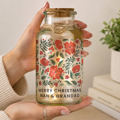 Personalised Poinsettia LED Glass Jar