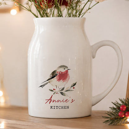 Personalised Christmas Robin Ceramic Jug Vase