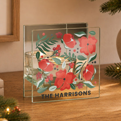 Personalised Poinsettia Glass Tealight Holder