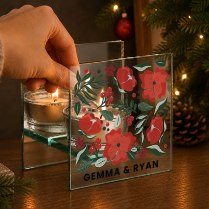 Personalised Poinsettia Glass Tealight Holder
