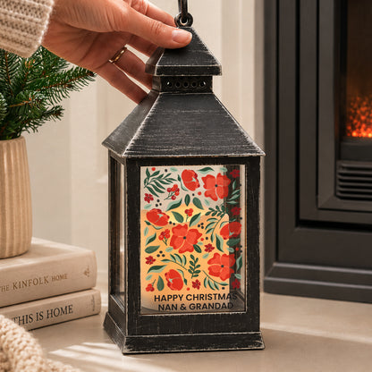 Personalised Poinsettia Black LED Lantern