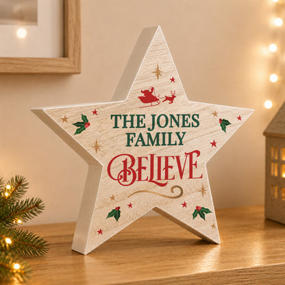 Personalised Believe Wooden Star Ornament
