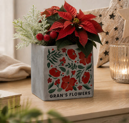 Personalised Poinsettia Concrete Plant Pot