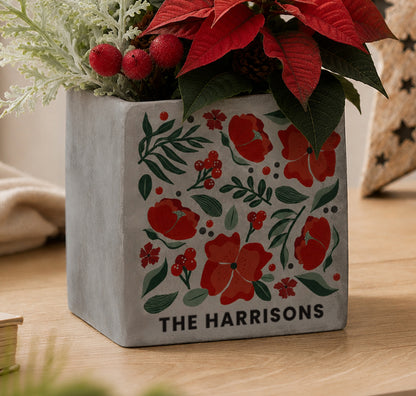 Personalised Poinsettia Concrete Plant Pot