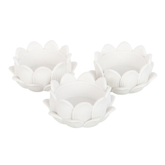 Set of 3 White Lotus Flower Tealight Holders