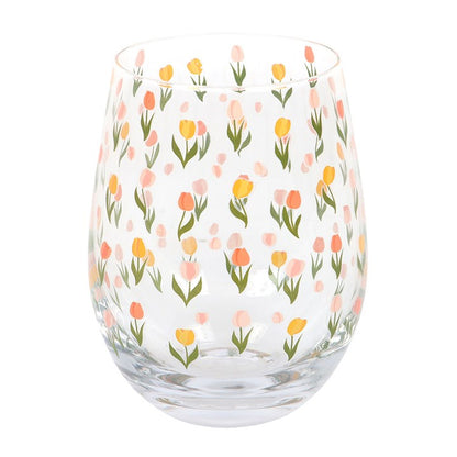 Tulip Print Stemless Glass