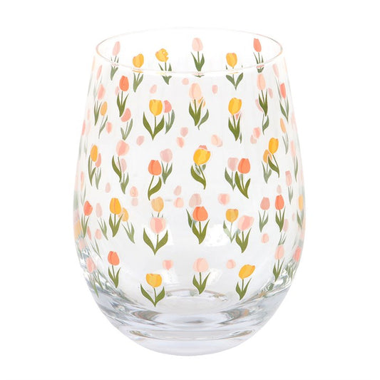 Tulip Print Stemless Glass