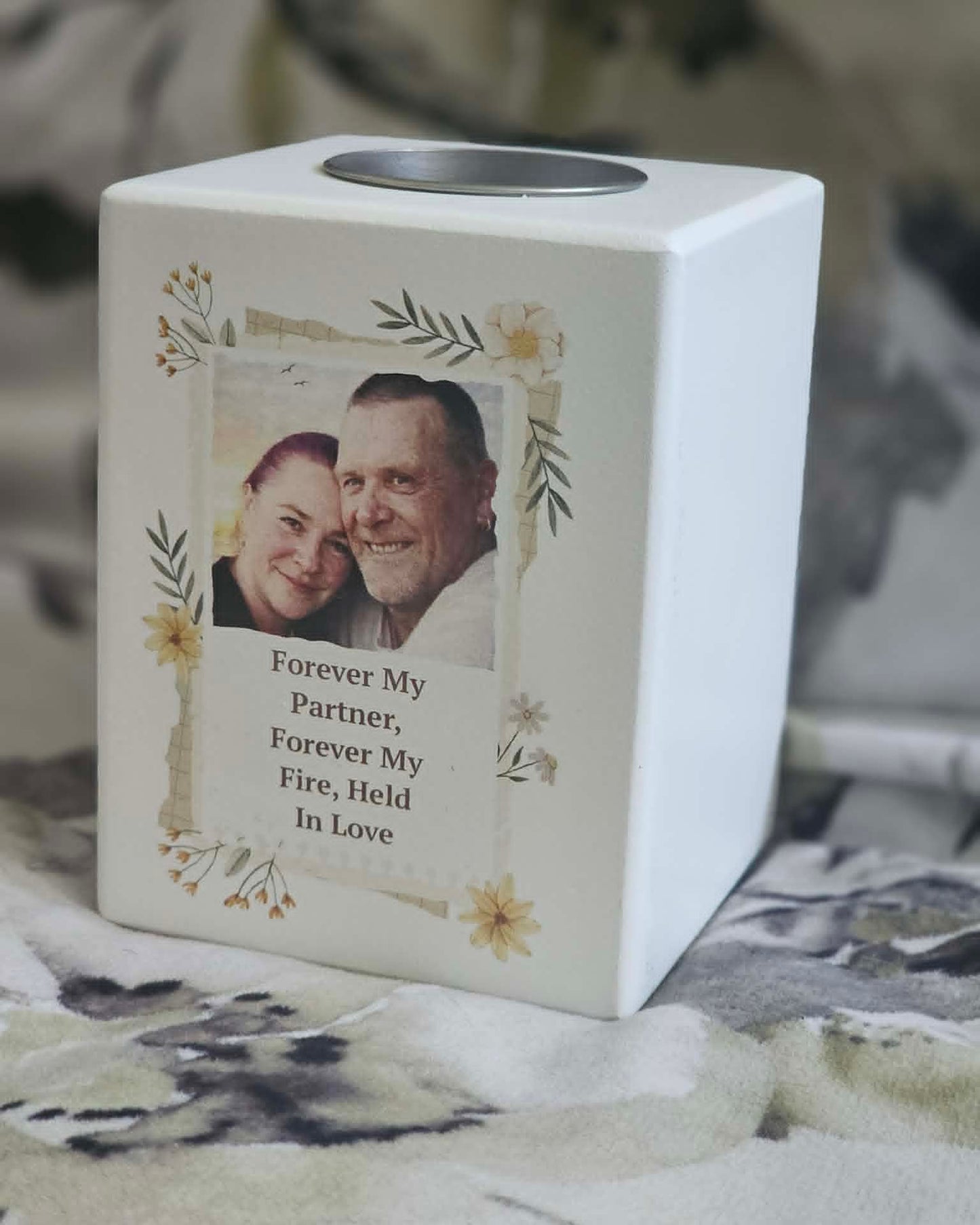Personalised Wild Flowers Photo Upload Tealight Holder