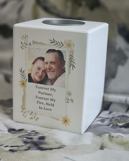 Personalised Wild Flowers Photo Upload Tealight Holder