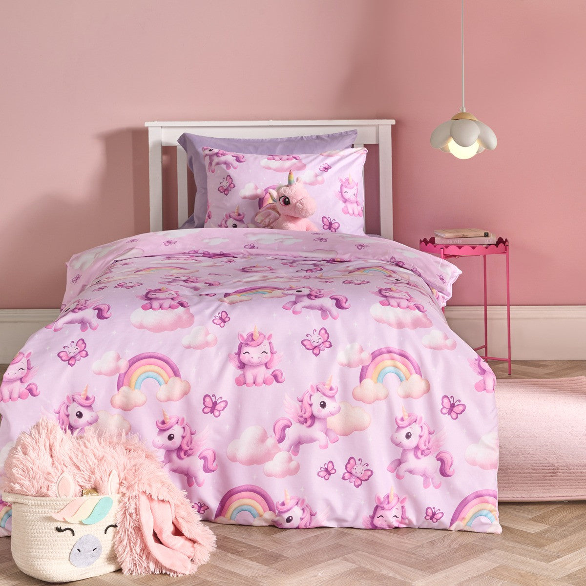 Girls Unicorn Print Duvet Set