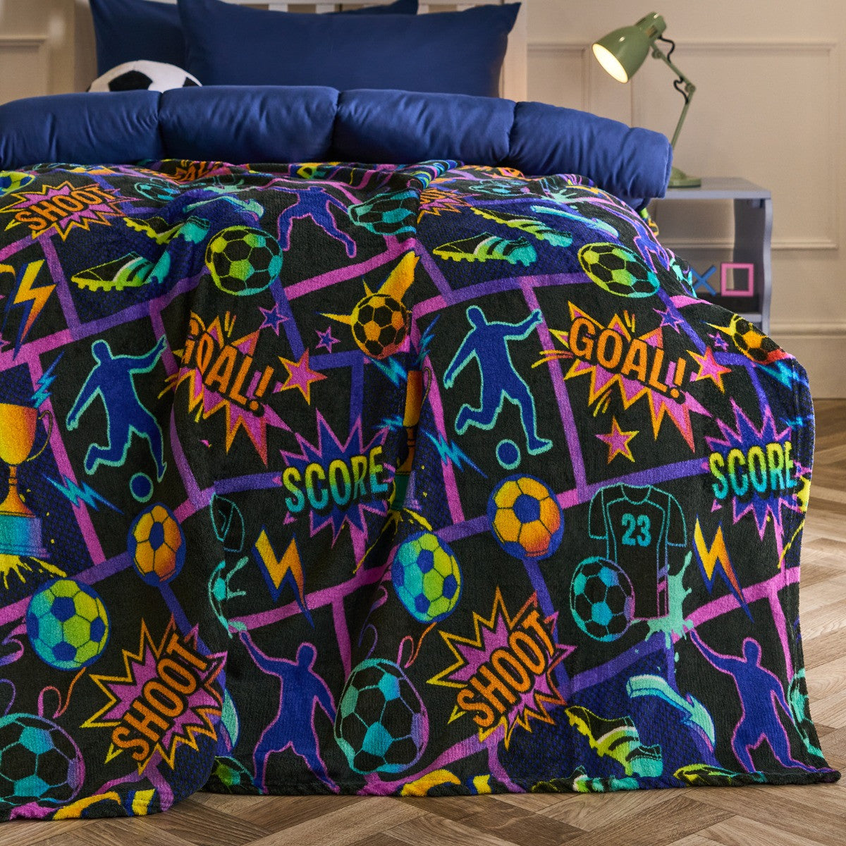 Football Comic Print Fleece Throw - Multi