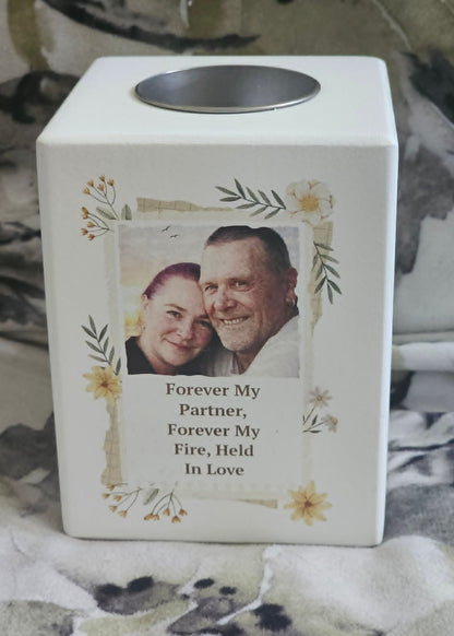 Personalised Wild Flowers Photo Upload Tealight Holder