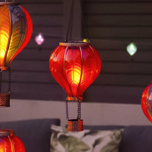 Solar Hot Air Balloon Hanging Lantern Red