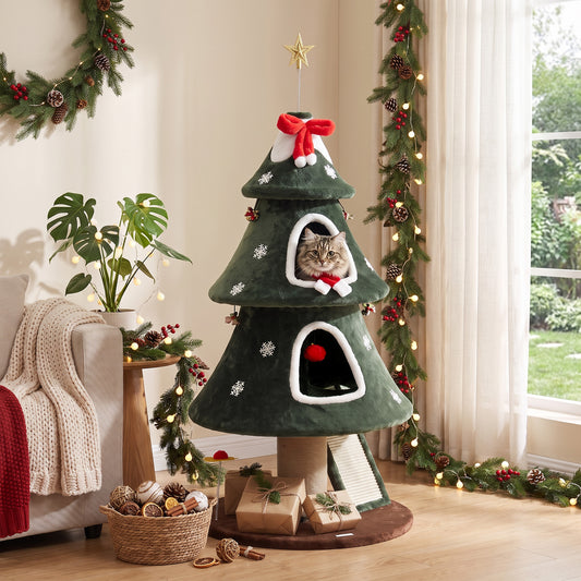 Christmas Cat Tower with Dual Condos