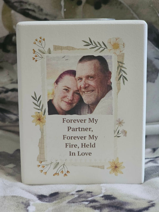 Personalised Wild Flowers Photo Upload Tealight Holder