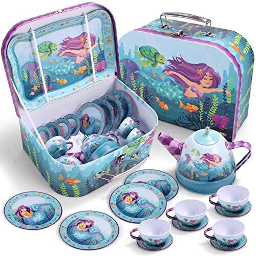 Sea Mermaid Pretend Tin Teapot Set