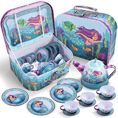 Sea Mermaid Pretend Tin Teapot Set