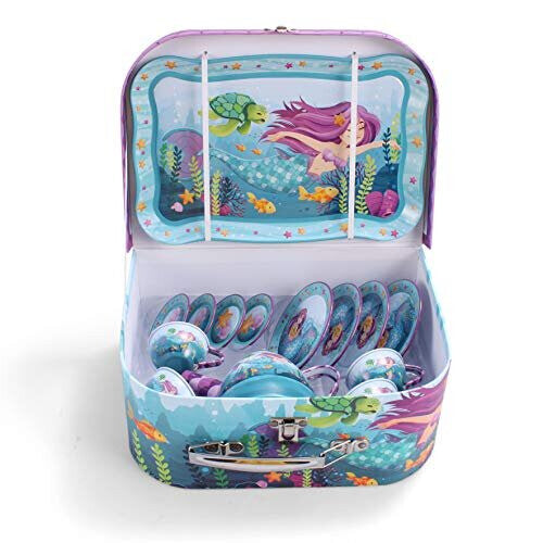 Sea Mermaid Pretend Tin Teapot Set